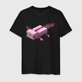 Мужская футболка хлопок с принтом Аксолотль | Axolotl в Кировске, 100% хлопок | прямой крой, круглый вырез горловины, длина до линии бедер, слегка спущенное плечо. | minecraft | аксолотль | морское животное | розовый | рыба