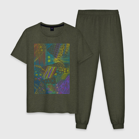 Мужская пижама хлопок с принтом Медитативная абстракция в Белгороде, 100% хлопок | брюки и футболка прямого кроя, без карманов, на брюках мягкая резинка на поясе и по низу штанин
 | абстракция | геометрия | графика | разноцветный | узоры | цветной