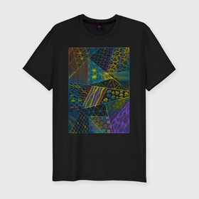Мужская футболка хлопок Slim с принтом Медитативная абстракция в Санкт-Петербурге, 92% хлопок, 8% лайкра | приталенный силуэт, круглый вырез ворота, длина до линии бедра, короткий рукав | абстракция | геометрия | графика | разноцветный | узоры | цветной
