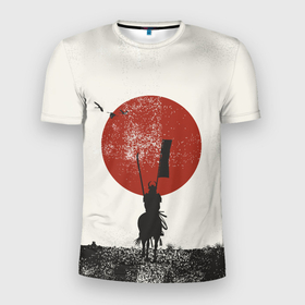 Мужская футболка 3D спортивная с принтом Самурай на коне в Петрозаводске, 100% полиэстер с улучшенными характеристиками | приталенный силуэт, круглая горловина, широкие плечи, сужается к линии бедра | Тематика изображения на принте: samurai | буси | воин | конь | самурай | философия | япония