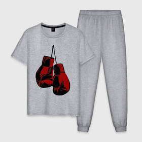 Мужская пижама хлопок с принтом Боксерские перчатки в Белгороде, 100% хлопок | брюки и футболка прямого кроя, без карманов, на брюках мягкая резинка на поясе и по низу штанин
 | boxing | gloves | боевые искусства | бокс | день бокса | спорт