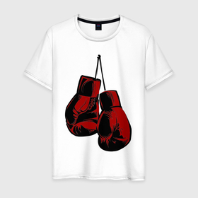 Мужская футболка хлопок с принтом Боксерские перчатки в Тюмени, 100% хлопок | прямой крой, круглый вырез горловины, длина до линии бедер, слегка спущенное плечо. | boxing | gloves | боевые искусства | бокс | день бокса | спорт