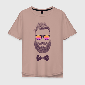 Мужская футболка хлопок Oversize с принтом Барбер в Санкт-Петербурге, 100% хлопок | свободный крой, круглый ворот, “спинка” длиннее передней части | бабочка | барбер | борода | галстук | очки | усы | цирюльникъ