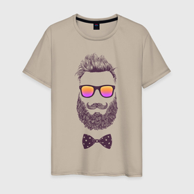 Мужская футболка хлопок с принтом Барбер в Санкт-Петербурге, 100% хлопок | прямой крой, круглый вырез горловины, длина до линии бедер, слегка спущенное плечо. | бабочка | барбер | борода | галстук | очки | усы | цирюльникъ