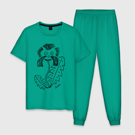 Мужская пижама хлопок с принтом Усатый одуван в Тюмени, 100% хлопок | брюки и футболка прямого кроя, без карманов, на брюках мягкая резинка на поясе и по низу штанин
 | magobato | авторский | одуванчик | растения | усы | цветы | юмор