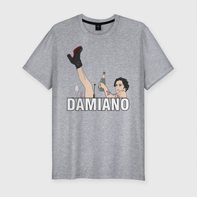 Мужская футболка хлопок Slim с принтом Damiano Maneskin в Тюмени, 92% хлопок, 8% лайкра | приталенный силуэт, круглый вырез ворота, длина до линии бедра, короткий рукав | давид | дамиано | монескин
