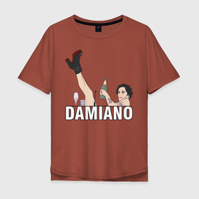 Мужская футболка хлопок Oversize с принтом Damiano Maneskin в Кировске, 100% хлопок | свободный крой, круглый ворот, “спинка” длиннее передней части | давид | дамиано | монескин