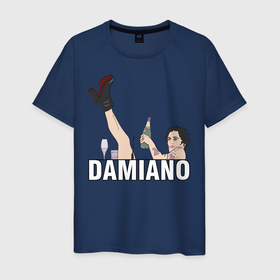 Мужская футболка хлопок с принтом Damiano Maneskin в Тюмени, 100% хлопок | прямой крой, круглый вырез горловины, длина до линии бедер, слегка спущенное плечо. | давид | дамиано | монескин