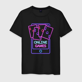 Мужская футболка хлопок с принтом Онлайн игры в Санкт-Петербурге, 100% хлопок | прямой крой, круглый вырез горловины, длина до линии бедер, слегка спущенное плечо. | games | иллюстрация | казино | карты | смартфон