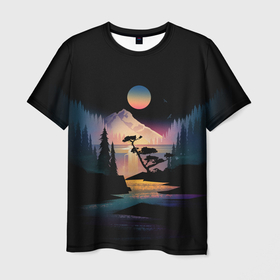Мужская футболка 3D с принтом Природа в темноте в Курске, 100% полиэфир | прямой крой, круглый вырез горловины, длина до линии бедер | глаз природы | искусство природы | мелодия природы | ночная природа | ночь джунглей