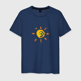 Мужская футболка хлопок с принтом Солнце в Екатеринбурге, 100% хлопок | прямой крой, круглый вырез горловины, длина до линии бедер, слегка спущенное плечо. | акварель | позитив | природа | рисунок | солнце