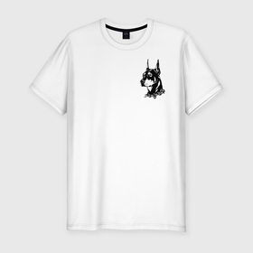 Мужская футболка хлопок Slim с принтом Doberman в Петрозаводске, 92% хлопок, 8% лайкра | приталенный силуэт, круглый вырез ворота, длина до линии бедра, короткий рукав | dog | streetwear | доберман | ошейник | собака