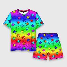 Мужской костюм с шортами 3D с принтом Радужные звезды в Кировске,  |  | baby | children | girl | gradient | kids | neon | rainbow | space | stars | градиент | девчачие | девчачье | детские | детский рисунок | звездочки | звезды | космос | красочные | малышам | неоновые | ночные | радуга | разноцветные