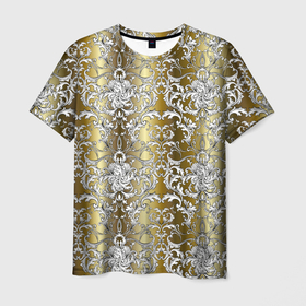 Мужская футболка 3D с принтом gold & white в Кировске, 100% полиэфир | прямой крой, круглый вырез горловины, длина до линии бедер | versace | абстракция | версаче | золотые узоры | паттерн | текстуры | узоры