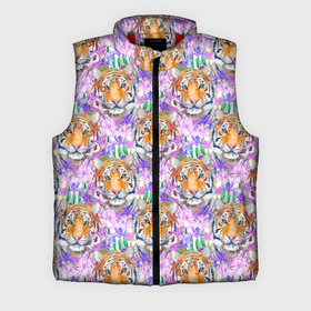 Мужской жилет утепленный 3D с принтом Тигр в цветах в Курске,  |  | абстракция | крупная кошка | паттерн | текстуры | тигр | тигры | узоры