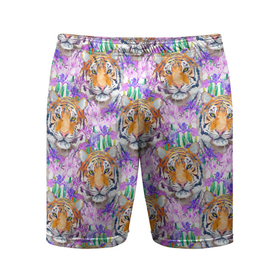 Мужские шорты спортивные с принтом Тигр в цветах в Екатеринбурге,  |  | абстракция | крупная кошка | паттерн | текстуры | тигр | тигры | узоры