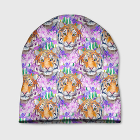 Шапка 3D с принтом Тигр в цветах , 100% полиэстер | универсальный размер, печать по всей поверхности изделия | абстракция | крупная кошка | паттерн | текстуры | тигр | тигры | узоры
