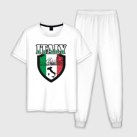 Мужская пижама хлопок с принтом Italy Shield в Тюмени, 100% хлопок | брюки и футболка прямого кроя, без карманов, на брюках мягкая резинка на поясе и по низу штанин
 | Тематика изображения на принте: football | forza | italia | italy | milan | rome | sport | гол | евро | европа | италия | итальянец | кубок | манчини | милан | рим | спорт | тренер | турист | фанат | футбол | футболист | чемпион