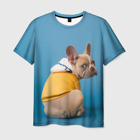 Мужская футболка 3D с принтом Собачка на стиле в Курске, 100% полиэфир | прямой крой, круглый вырез горловины, длина до линии бедер | dog | модель | песик | позирует | собака | фотосессия