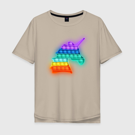 Мужская футболка хлопок Oversize с принтом POP IT Единорог в Санкт-Петербурге, 100% хлопок | свободный крой, круглый ворот, “спинка” длиннее передней части | it | minecraft | pop | unicorn | детская | детский | единорог | майнкрафт | пиксели | цветной