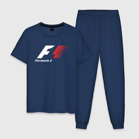Мужская пижама хлопок с принтом Formula 1 в Екатеринбурге, 100% хлопок | брюки и футболка прямого кроя, без карманов, на брюках мягкая резинка на поясе и по низу штанин
 | f1 | formula 1 | racing | болиды | гонки | логотип | старый логотип | формула 1