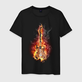 Мужская футболка хлопок с принтом Огненная гитара в Екатеринбурге, 100% хлопок | прямой крой, круглый вырез горловины, длина до линии бедер, слегка спущенное плечо. | гитара | музыкальный инструмент | огненная гитара | огонь | струны