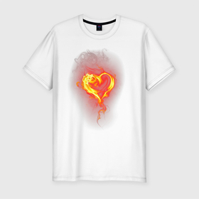 Мужская футболка хлопок Slim с принтом Пылкое сердце , 92% хлопок, 8% лайкра | приталенный силуэт, круглый вырез ворота, длина до линии бедра, короткий рукав | дым | любовь | огонь | очертание | пылкое сердце | сердце
