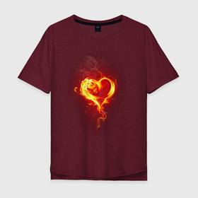 Мужская футболка хлопок Oversize с принтом Пылкое сердце , 100% хлопок | свободный крой, круглый ворот, “спинка” длиннее передней части | дым | любовь | огонь | очертание | пылкое сердце | сердце