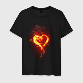 Мужская футболка хлопок с принтом Пылкое сердце , 100% хлопок | прямой крой, круглый вырез горловины, длина до линии бедер, слегка спущенное плечо. | дым | любовь | огонь | очертание | пылкое сердце | сердце