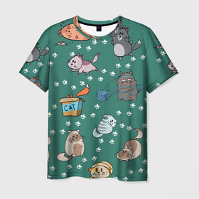 Мужская футболка 3D с принтом Котики в Петрозаводске, 100% полиэфир | прямой крой, круглый вырез горловины, длина до линии бедер | детский мультфильм | животные | звери | котики | кошки | мультфильм | смешные животные | смешные котики