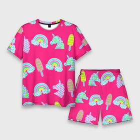 Мужской костюм с шортами 3D с принтом pop it радуга и единорог в Тюмени,  |  | Тематика изображения на принте: pop it | антистресс | детский | единорог | игрушка | лопать | мороженое | поп ит | пупырка | радуга | радужный | разноцветный | розовый | фуксия | шарики
