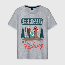 Мужская футболка хлопок с принтом Keep calm and go fishing , 100% хлопок | прямой крой, круглый вырез горловины, длина до линии бедер, слегка спущенное плечо. | fish | fisherman | fishermen | fishing | keep calm and go fishing | для рыбака | отдых | природа | рыба | рыбак | рыбаку | рыбалка | рыбацкая | туризм | туристические