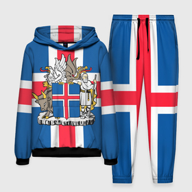 Мужской костюм 3D (с толстовкой) с принтом Флаг и Герб Исландии в Тюмени,  |  | бык | герб | грифон | дракон | исландии | исландия | коровы | красный | линии | орел | пастух | синий | флаг