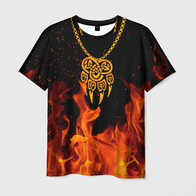 Мужская футболка 3D с принтом ПЕЧАТЬ ВЕЛЕСА КУЛОН , 100% полиэфир | прямой крой, круглый вырез горловины, длина до линии бедер | велес | волчья лапа | лапа | оберег | огонь | печать велеса | пламя | славянская символика | славянские