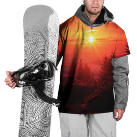 Накидка на куртку 3D с принтом УТРЕННИЙ РАССВЕТ НАД ОБЛАКАМИ в Тюмени, 100% полиэстер |  | деревья | лес | лето | лучи | облака | рассвет | солнце | утро