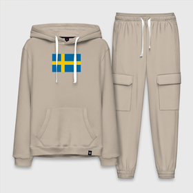 Мужской костюм хлопок с толстовкой с принтом Швеция | Флаг Швеции ,  |  | герб | желтый | знак | линии | прямоугольник | символика | синий | флаг | швеции | швеция
