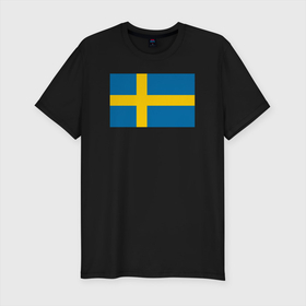 Мужская футболка хлопок Slim с принтом Швеция | Флаг Швеции в Санкт-Петербурге, 92% хлопок, 8% лайкра | приталенный силуэт, круглый вырез ворота, длина до линии бедра, короткий рукав | Тематика изображения на принте: герб | желтый | знак | линии | прямоугольник | символика | синий | флаг | швеции | швеция