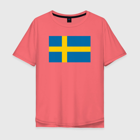 Мужская футболка хлопок Oversize с принтом Швеция | Флаг Швеции в Белгороде, 100% хлопок | свободный крой, круглый ворот, “спинка” длиннее передней части | герб | желтый | знак | линии | прямоугольник | символика | синий | флаг | швеции | швеция