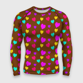 Мужской рашгард 3D с принтом сердечки разноцветные в Санкт-Петербурге,  |  | Тематика изображения на принте: hearts | love | бирюзовый | влюбленый | желтый | коричневый | любовь | разноцветные | розовый | сердечко | сердце | шоколад