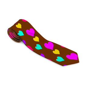 Галстук 3D с принтом сердечки разноцветные в Курске, 100% полиэстер | Длина 148 см; Плотность 150-180 г/м2 | hearts | love | бирюзовый | влюбленый | желтый | коричневый | любовь | разноцветные | розовый | сердечко | сердце | шоколад