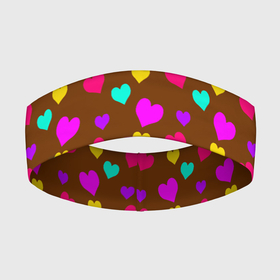 Повязка на голову 3D с принтом сердечки разноцветные в Санкт-Петербурге,  |  | hearts | love | бирюзовый | влюбленый | желтый | коричневый | любовь | разноцветные | розовый | сердечко | сердце | шоколад