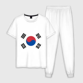 Мужская пижама хлопок с принтом Корея | Корейский флаг в Петрозаводске, 100% хлопок | брюки и футболка прямого кроя, без карманов, на брюках мягкая резинка на поясе и по низу штанин
 | Тематика изображения на принте: буква | герб | знак | иероглифы | корейский | корейский флаг | корея | символ | символы | флаг | флаг кореи | эмблема | эмблемма