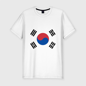 Мужская футболка хлопок Slim с принтом Корея | Корейский флаг в Петрозаводске, 92% хлопок, 8% лайкра | приталенный силуэт, круглый вырез ворота, длина до линии бедра, короткий рукав | буква | герб | знак | иероглифы | корейский | корейский флаг | корея | символ | символы | флаг | флаг кореи | эмблема | эмблемма