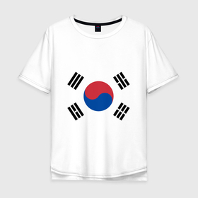 Мужская футболка хлопок Oversize с принтом Корея | Корейский флаг в Кировске, 100% хлопок | свободный крой, круглый ворот, “спинка” длиннее передней части | буква | герб | знак | иероглифы | корейский | корейский флаг | корея | символ | символы | флаг | флаг кореи | эмблема | эмблемма