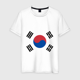 Мужская футболка хлопок с принтом Корея | Корейский флаг в Белгороде, 100% хлопок | прямой крой, круглый вырез горловины, длина до линии бедер, слегка спущенное плечо. | буква | герб | знак | иероглифы | корейский | корейский флаг | корея | символ | символы | флаг | флаг кореи | эмблема | эмблемма