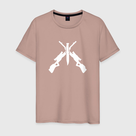 Мужская футболка хлопок с принтом Винтовка и нож в Петрозаводске, 100% хлопок | прямой крой, круглый вырез горловины, длина до линии бедер, слегка спущенное плечо. | awp | csgo | винтовка и нож | минимализм | оружие | рисунок