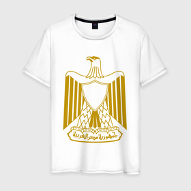Мужская футболка хлопок с принтом Египет | Египетский герб в Санкт-Петербурге, 100% хлопок | прямой крой, круглый вырез горловины, длина до линии бедер, слегка спущенное плечо. | буква | герб | герб египта | египет | египетский герб | знак | иероглифы | символ | символы | флаг | эмблема | эмблемма