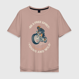 Мужская футболка хлопок Oversize с принтом свободный дух в Петрозаводске, 100% хлопок | свободный крой, круглый ворот, “спинка” длиннее передней части | beard | biker | davidson | harley | motorcycle | old school | racer | retro | rider | urban | vintage | байкер | борода | винтаж | гонщик | городской | дэвидсон | мотоцикл | ретро | старая школа | харлей