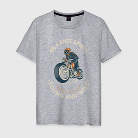 Мужская футболка хлопок с принтом свободный дух в Санкт-Петербурге, 100% хлопок | прямой крой, круглый вырез горловины, длина до линии бедер, слегка спущенное плечо. | beard | biker | davidson | harley | motorcycle | old school | racer | retro | rider | urban | vintage | байкер | борода | винтаж | гонщик | городской | дэвидсон | мотоцикл | ретро | старая школа | харлей