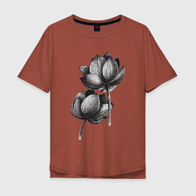 Мужская футболка хлопок Oversize с принтом Лилии в Санкт-Петербурге, 100% хлопок | свободный крой, круглый ворот, “спинка” длиннее передней части | бутон | графика | лето | лилии | природа | растение | цветы | черный